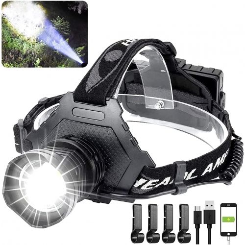  Hoxida LED Rechargeable Headlamps for Adults,60000 Lumen XPH70 Super Bright Headlamp Flashlight Zoomable, 90°Adjustable, Waterproof, 5 Modes Lightweight Head Lamp to Wear for Camping Runn