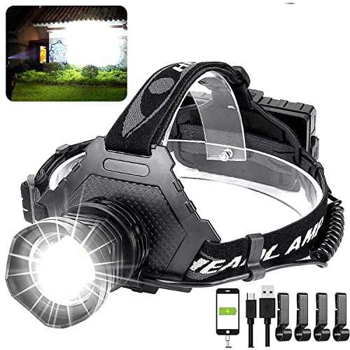  Hoxida LED Rechargeable Headlamp 60000 High Lumen, XPH70 Brightest LED Work Headlight Zoomable, Waterproof, 5 Modes Lightweight Head Lamp for Adult Camping, Hard Hat, Hunting