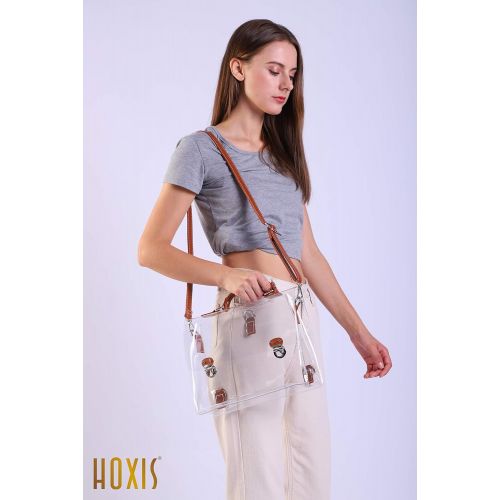  Hoxis Clear Vintage Satchel Backpack Multifunction Unisex Transparent Shoulder Handbag Messenger Cross Body Bag Stadium Approved