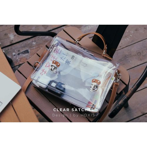  Hoxis Clear Vintage Satchel Backpack Multifunction Unisex Transparent Shoulder Handbag Messenger Cross Body Bag Stadium Approved