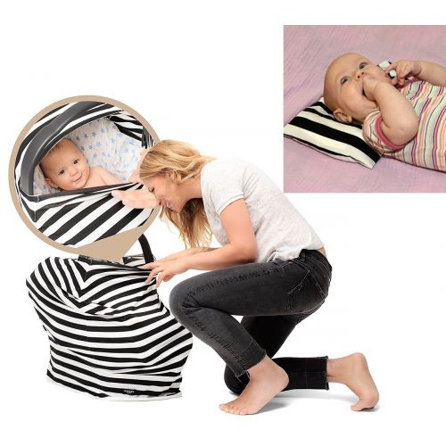  Car Seat Canopy For Infant Baby with Breathing Botton & Nursing Cover & Scarf | Multi-Use - Covers High Chair, Stroller & Shopping Cart, Baby Pillow | FREE GIFT BOX SET By Hoyou