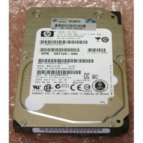  Hpe HP 518022-002 518022-002 HP 146GB 15K 6G SAS SFF HARD DRIVE