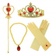 Hpwai Girls Princess Belle Dress Up Costume Accessories,Crown Necklace Wand Gloves New Year Gift Set