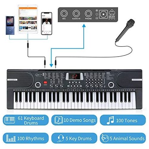  [아마존베스트]Hricane Kids Piano Keyboard, 61 Keys Beginner Electronic Keyboard Portable Digital Music Keyboard, Early Education Music Instrument with Microphone & Music Sheet Stand, Gift for Bo