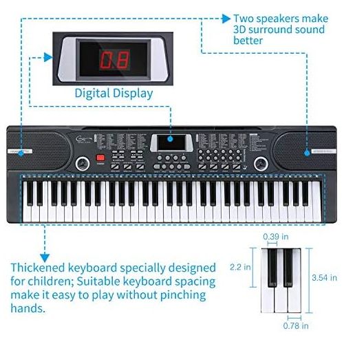  [아마존베스트]Hricane Kids Piano Keyboard, 61 Keys Beginner Electronic Keyboard Portable Digital Music Keyboard, Early Education Music Instrument with Microphone & Music Sheet Stand, Gift for Bo