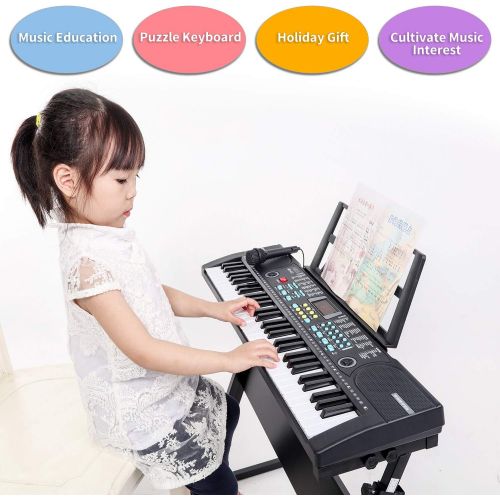  [아마존베스트]Hricane Kids Piano Keyboard, 61 Keys Beginner Electronic Keyboard Portable Digital Music Keyboard, Early Education Music Instrument with Microphone & Music Sheet Stand, Gift for Bo