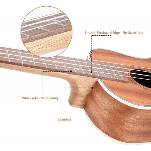  [아마존베스트]Hricane Concert Ukulele 23 inch UKS-2, 4 Strings Ukeleles For Beginners, Sapele Hawaiian Ukele with Ukulele Case and Ukele String Set