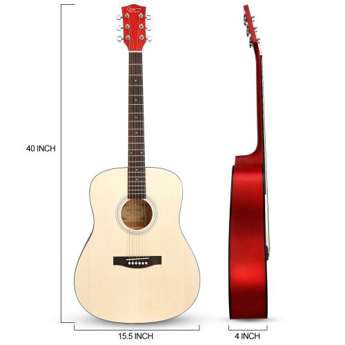  Hricane Acoustic Guitar 41 Full Size Cutaway Steel String Folk Guitar for Beginners, Adults with Gig Bag, Extra Strings and Polishing Cloth GU-2 (Cutaway)