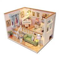 HuWang2 Elegant DIY Miniature Dollhouse Kit Model with Furnitures LED 3D Wooden Handmade Crafts House Birthday Gift for