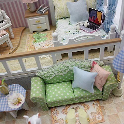  HuWang2 Elegant DIY Miniature Dollhouse Kit Model with Furnitures LED 3D Wooden Handmade Crafts House Birthday Gift for