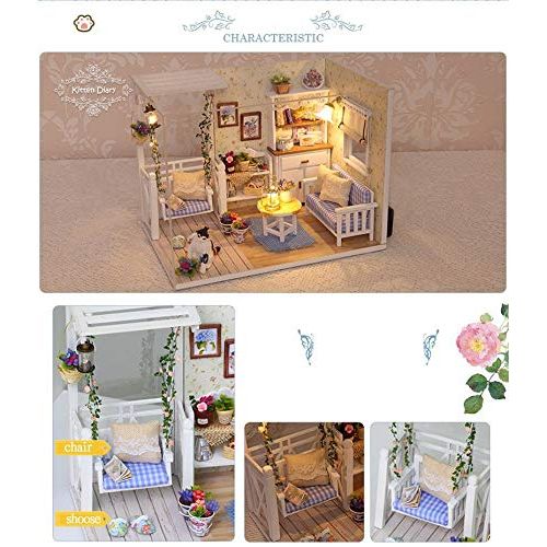  HuWang2 Elegant DIY Miniature Dollhouse Kit Model with Furnitures LED 3D Wooden Handmade Crafts House Birthday Gift for