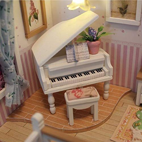  HuWang2 Elegant DIY Miniature Dollhouse Kit Model with Furnitures LED 3D Wooden Handmade Crafts House Birthday Gift for