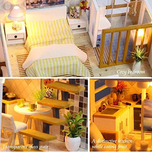  HuWang2 DIY Dollhouse Handmade Wood House Mini Furniture Puzzle Assemble Ornaments Kit 3D Wooden for Children