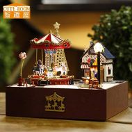 HuWang2 Doll House Miniature DIY Model Kits Miniaturas Dollhouse with Furnitures Wooden for Children Gifts Merry-go-Round
