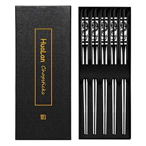  [아마존베스트]HuaLan Metal Alloy Chopsticks Stainless Steel Lightweight Chopsticks 5 Pairs Gift Set