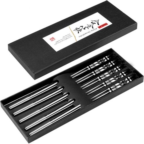  [아마존베스트]HuaLan Metal Alloy Chopsticks Stainless Steel Lightweight Chopsticks 5 Pairs Gift Set