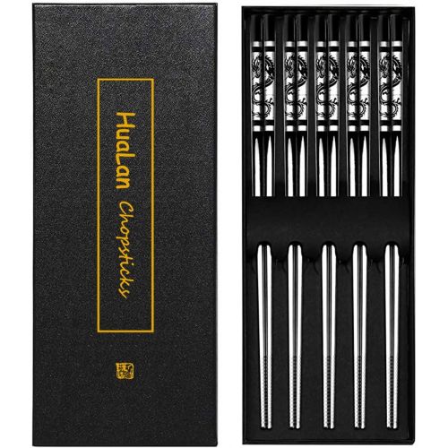  [아마존베스트]HuaLan Metal Alloy Chopsticks Stainless Steel Lightweight Chopsticks 5 Pairs Gift Set