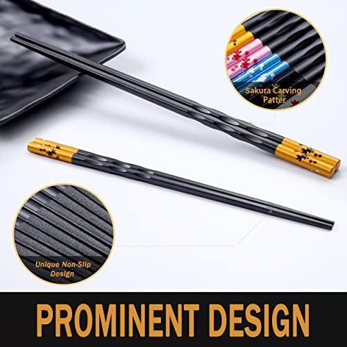  [아마존베스트]HuaLan Fiberglass Chopsticks Series - Japanese Non-slip Luxury Reusable Chopsticks 5 Pairs Gift Set