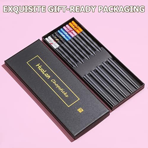  [아마존베스트]HuaLan Fiberglass Chopsticks Series - Japanese Non-slip Luxury Reusable Chopsticks 5 Pairs Gift Set