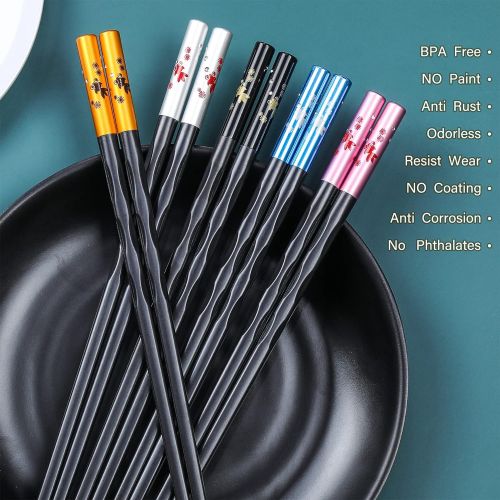  [아마존베스트]HuaLan Fiberglass Chopsticks Series - Japanese Non-slip Luxury Reusable Chopsticks 5 Pairs Gift Set