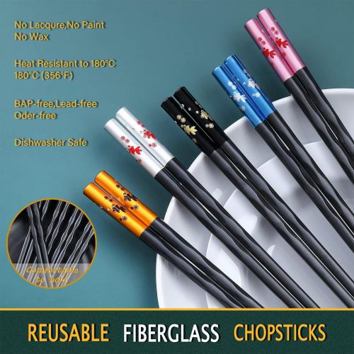  [아마존베스트]HuaLan Fiberglass Chopsticks Series - Japanese Non-slip Luxury Reusable Chopsticks 5 Pairs Gift Set