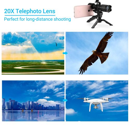  20x Telephoto Lens with Tripod, Huafly HD Phone Camera Lens Kit for iPhoneX 8, 7, 6, 6s Plus Samsung Galaxy, Android and Most Smartphones