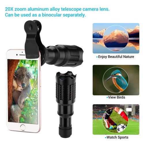  20x Telephoto Lens with Tripod, Huafly HD Phone Camera Lens Kit for iPhoneX 8, 7, 6, 6s Plus Samsung Galaxy, Android and Most Smartphones