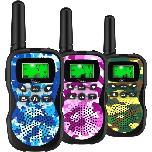  [아마존베스트]Huaker Kids Walkie Talkies,3 Pack 22 Channels 2 Way Radio Toy with Flashlight and LCD Screen,3 Miles Range Walkie Talkies for Kids Outside Adventures, Camping, Hiking