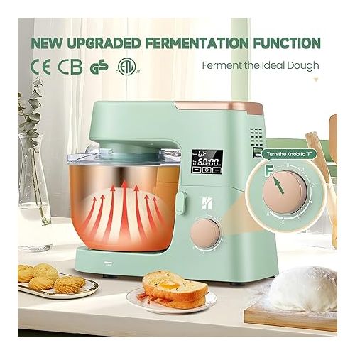  Huanyu 9 in 1 Stand Mixer Multifunctional Electric Kitchen Mixer LED Touch Screen Fermentation Dishwasher Safe with Meat Grinder Vegetable Slicer
