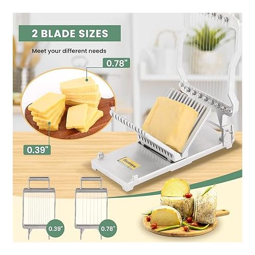  Huanyu Commercial Cheese Slicer 1cm&2cm Stainless Steel Wire Cheese Cutter Butter Cutting Board Machine Making Dessert Blade Replaceable Kitchen Cooking Baking Tool