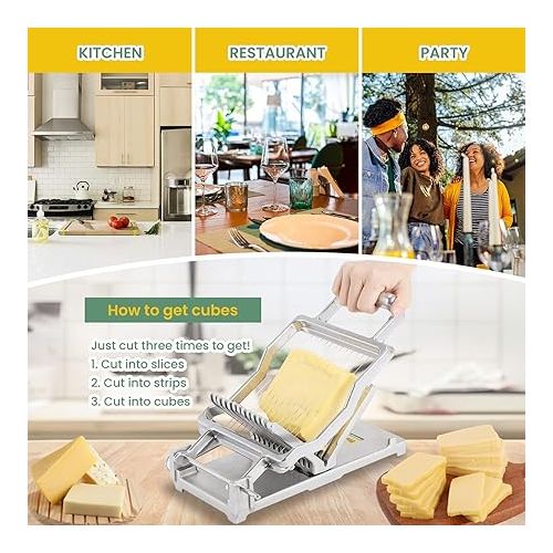  Huanyu Commercial Cheese Slicer 1cm&2cm Stainless Steel Wire Cheese Cutter Butter Cutting Board Machine Making Dessert Blade Replaceable Kitchen Cooking Baking Tool