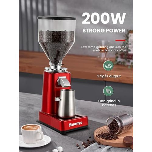  Huanyu Coffee Grinder Electric Adjustable Flat Burr Mill with 19 Precise Grind Setting 35OZ 36Cups Coffee Bean Grinding Machine Upgrade Automatic Point-action for Espresso French Press Turkish