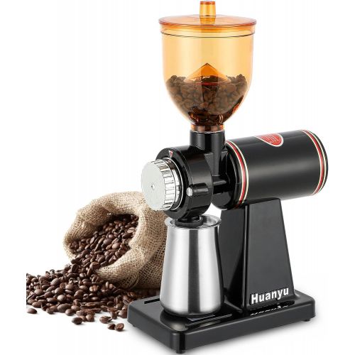  Huanyu Electric Coffee Bean Grinder 250G Commercial&Home Milling Grinding Machine 200W Automatic Burr Grinder Professional Miller 8 Fine - Coarse Grind Size Settings Stainless Stee