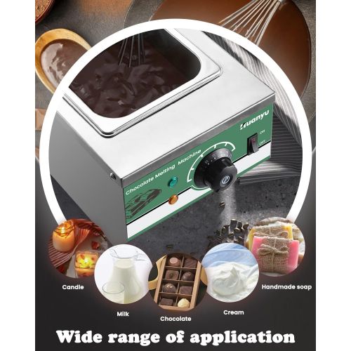  Huanyu Chocolate Tempering Machine 86~176℉ Commercial Electric Melting 2-Pot 9LBs Stainless Steel Food Warmer Professional Heated Chocolate Melter with Lid for Catering Restaurant