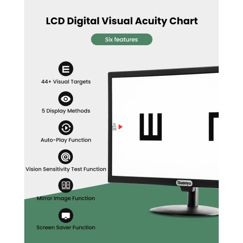  Huanyu Visual Acuity Chart Digital 23inch LCD Electronic Optical Eye Charts with 44+ Visual Targets and 5 Display Methods Optometry Tester Projector with Remote
