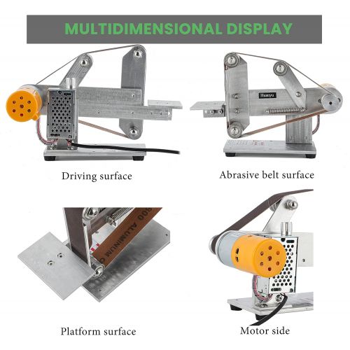  [아마존베스트]Huanyu Mini Belt Sander Micro Desktop Grinder Electric DIY Sand Mill with 360W-24V-15A DC Motor Power Supply (Adjustable speed, Belt width 30mm)