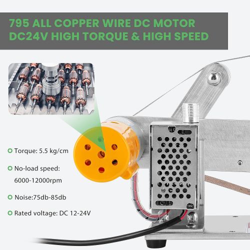  [아마존베스트]Huanyu Mini Belt Sander Micro Desktop Grinder Electric DIY Sand Mill with 360W-24V-15A DC Motor Power Supply (Adjustable speed, Belt width 30mm)