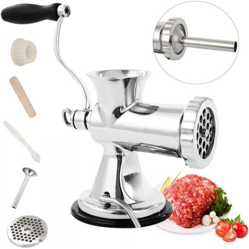  Huanyu Meat Grinder & Sausage Stuffer Stainless Steel Manual Meat Grinder Sausage Filler Filling Machine for Pork, Beef, Fish, Chicken Rack, Pepper, Mushrooms, Long Beans, ect. (Ap