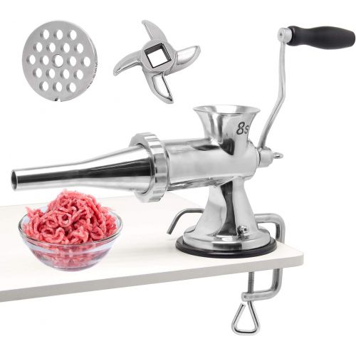  Huanyu Meat Grinder & Sausage Stuffer Stainless Steel Manual Meat Grinder Sausage Filler Filling Machine for Pork, Beef, Fish, Chicken Rack, Pepper, Mushrooms, Long Beans, ect. (Ap