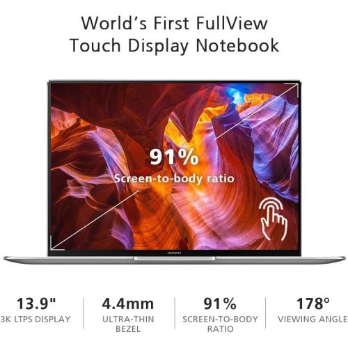 화웨이 Huawei MateBook X Pro Signature Edition Thin & Light Laptop, 13.9 3K Touch, 8th Gen i5-8250U, 8 GB RAM, 256 GB SSD, 3:2 Aspect ratio, Office 365 Personal Included, Mystic Silver -