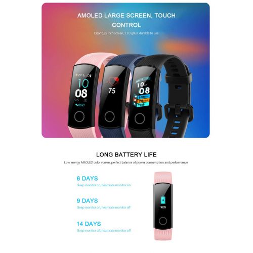 화웨이 HUAWEI Honor Band 4 6-Axis Inertial Heart Rate Monitor Infrared Light Wear Detection Sensor Full Touch AMOLED Color Screen Home Button All-in-One Activity Tracker 5ATM Waterproof