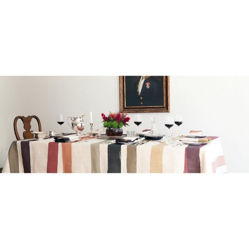  Huddleson Cinta Striped Pure Linen Tablecloth, Multicolor, 120 Round