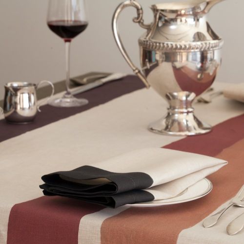  Huddleson Cinta Striped Pure Linen Tablecloth, Multicolor, 68 Round