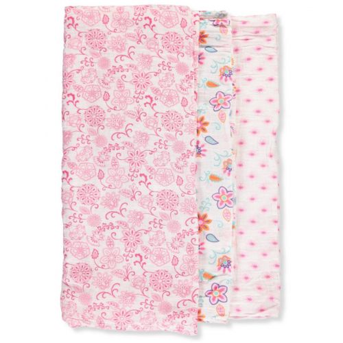  Hudson Baby 3-Pack Swaddle Blankets - pink/multi, one size