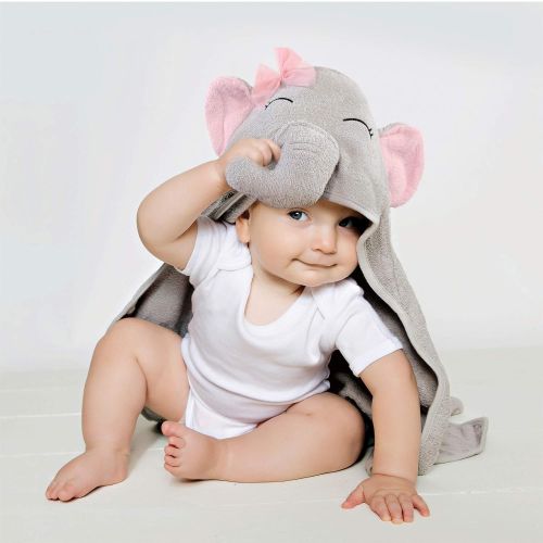  [아마존베스트]Hudson Baby Unisex Baby Animal Face Hooded Towel, Pretty Elephant 1-Pack, One Size