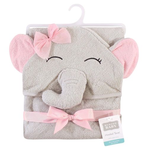  [아마존베스트]Hudson Baby Unisex Baby Animal Face Hooded Towel, Pretty Elephant 1-Pack, One Size