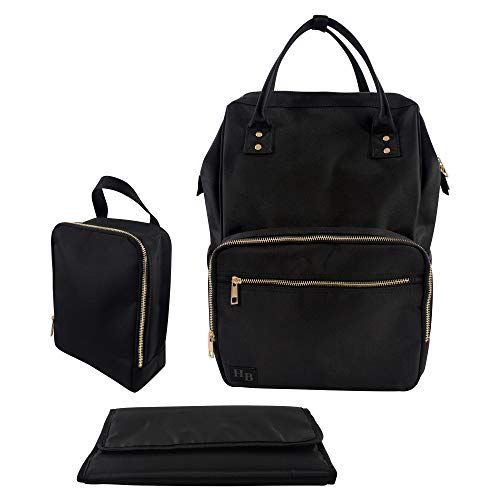  [아마존베스트]Hudson Baby Uptown Diaper Bag Backpack, Insulated Bottle Bag & Changing Pad, 3Piece Set, Black, One Size