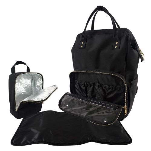  Hudson Baby Unisex Baby Premium Diaper Bag, Changing Pad and Bottle Bag, Black, One Size