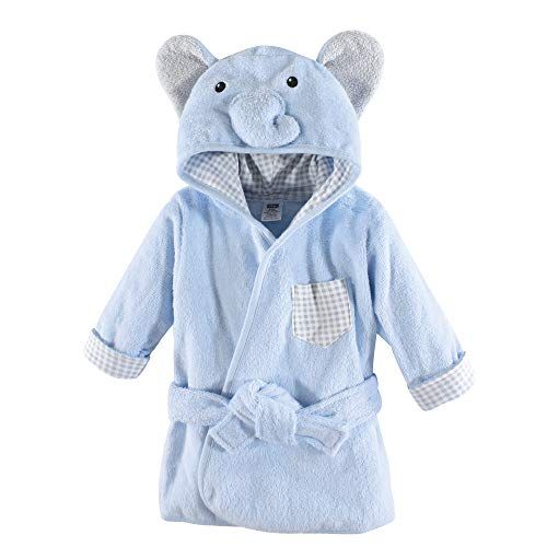  Hudson Baby Unisex Baby Cotton Animal Face Bathrobe, Blue Elephant, One Size
