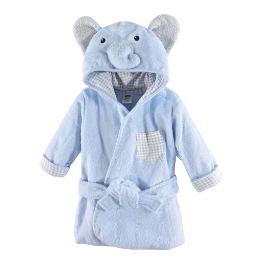  Hudson Baby Unisex Baby Cotton Animal Face Bathrobe, Blue Elephant, One Size